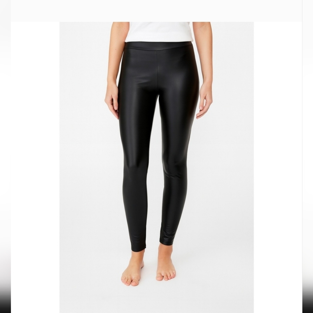 Express Black Faux Leather Silky Vegan Satin Finish Leggings Small NWT